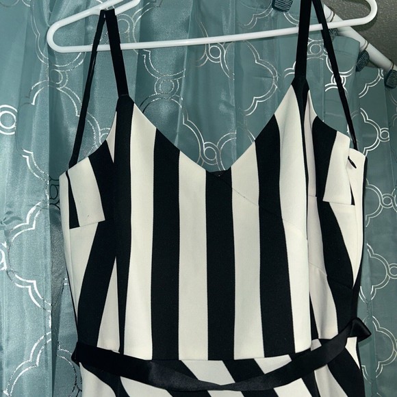 Due Per Due Veste Dress Size 10 Silk Lined Black And Ivory Striped Dress. GUC - Picture 3 of 6